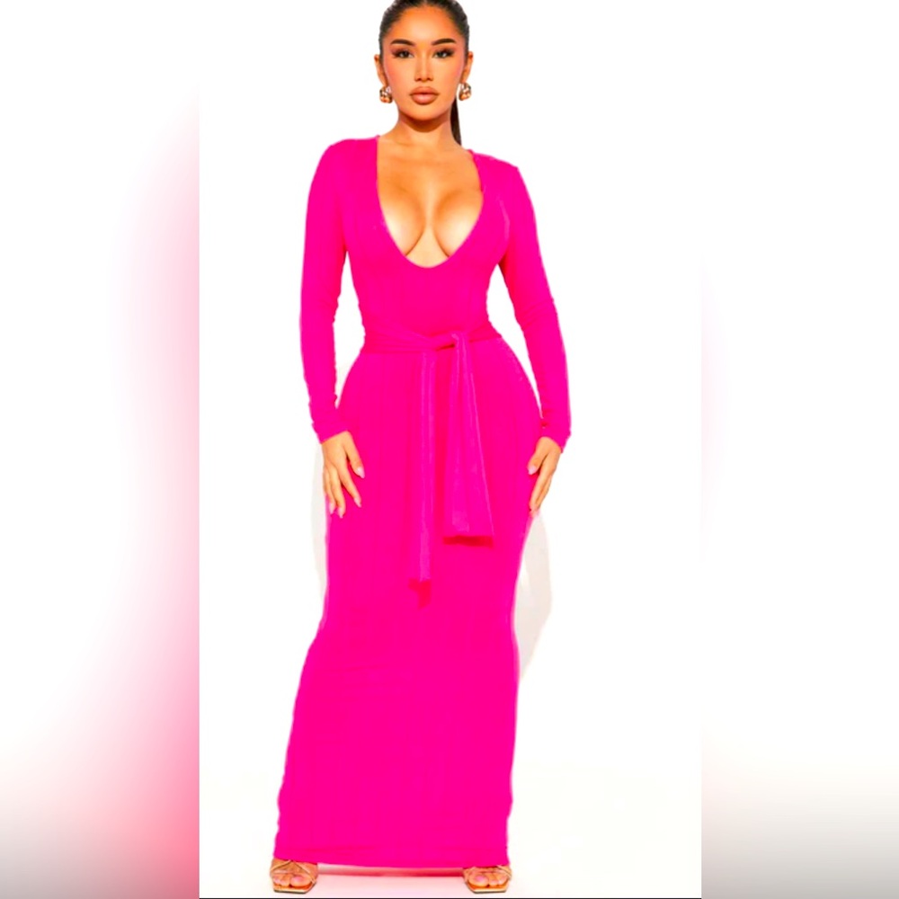 Fashion Nova Hot Pink Long Sleeve Dress NWT Sz Medium